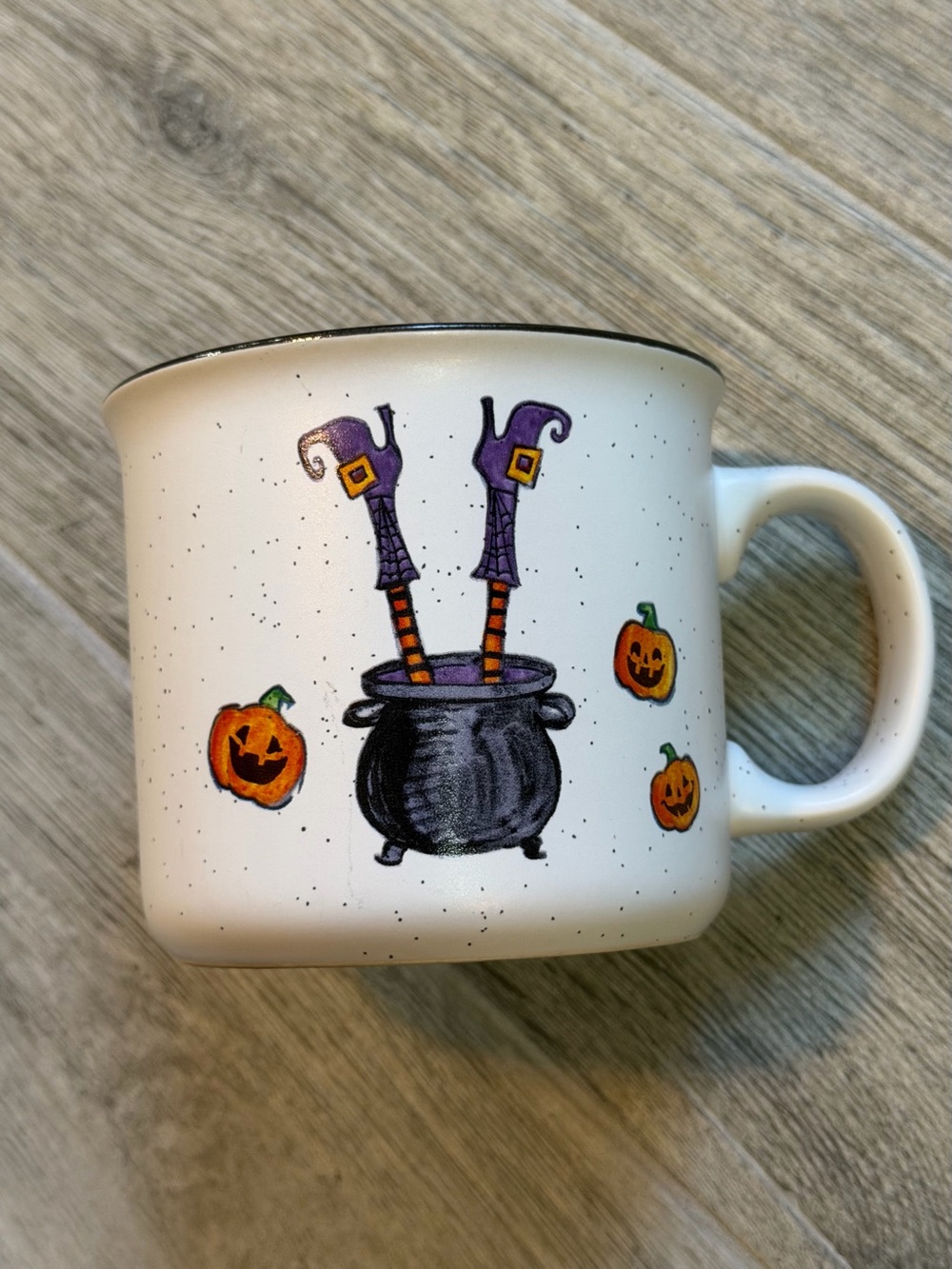 Cobwebs & Cauldrons Halloween Mug Oversize Bottoms Up Witches Legs